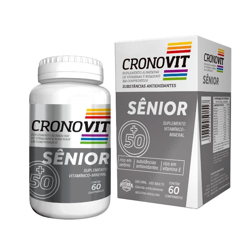 Suplemento Alimentar de Vitaminas e Minerais Cronovit Sênior 50+ 60 Comprimidos em Oferta na Shopee