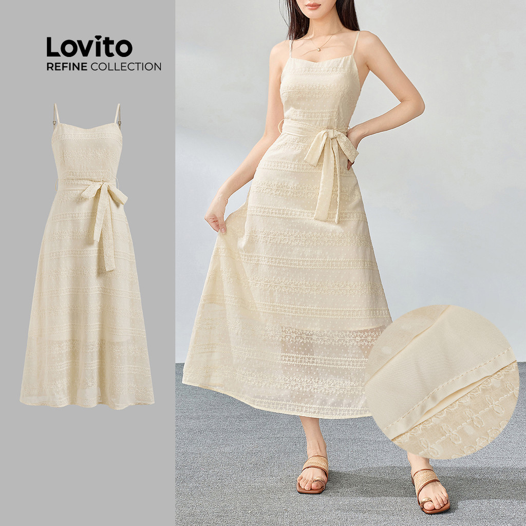 (Lovito Refine) Vestido Elegante Bordado Com Ilhós Vestido De Verão/Primavera Para Mulheres LR2ED068 - Women Clothes