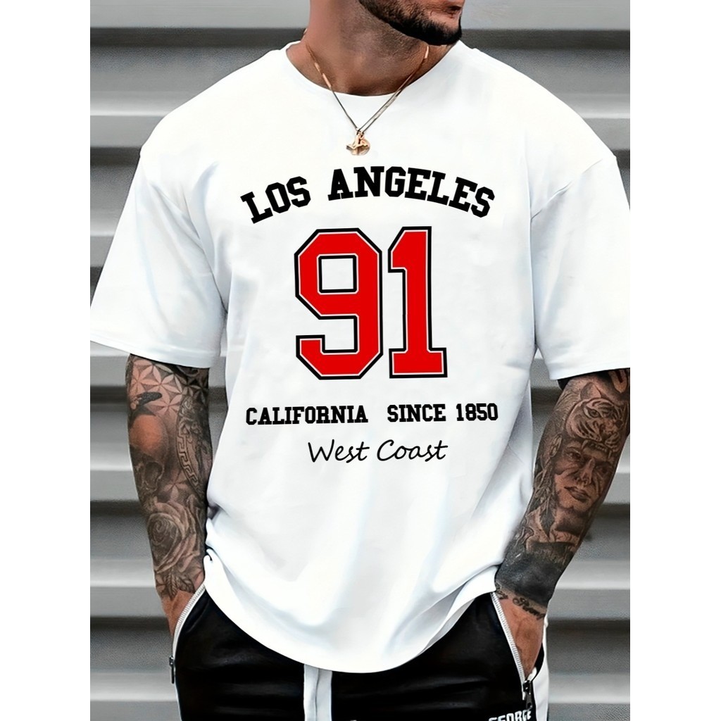 Camiseta Masculina Streetwear 100% Algodão Estampada Los Angeles California Camisa Unissex Premium