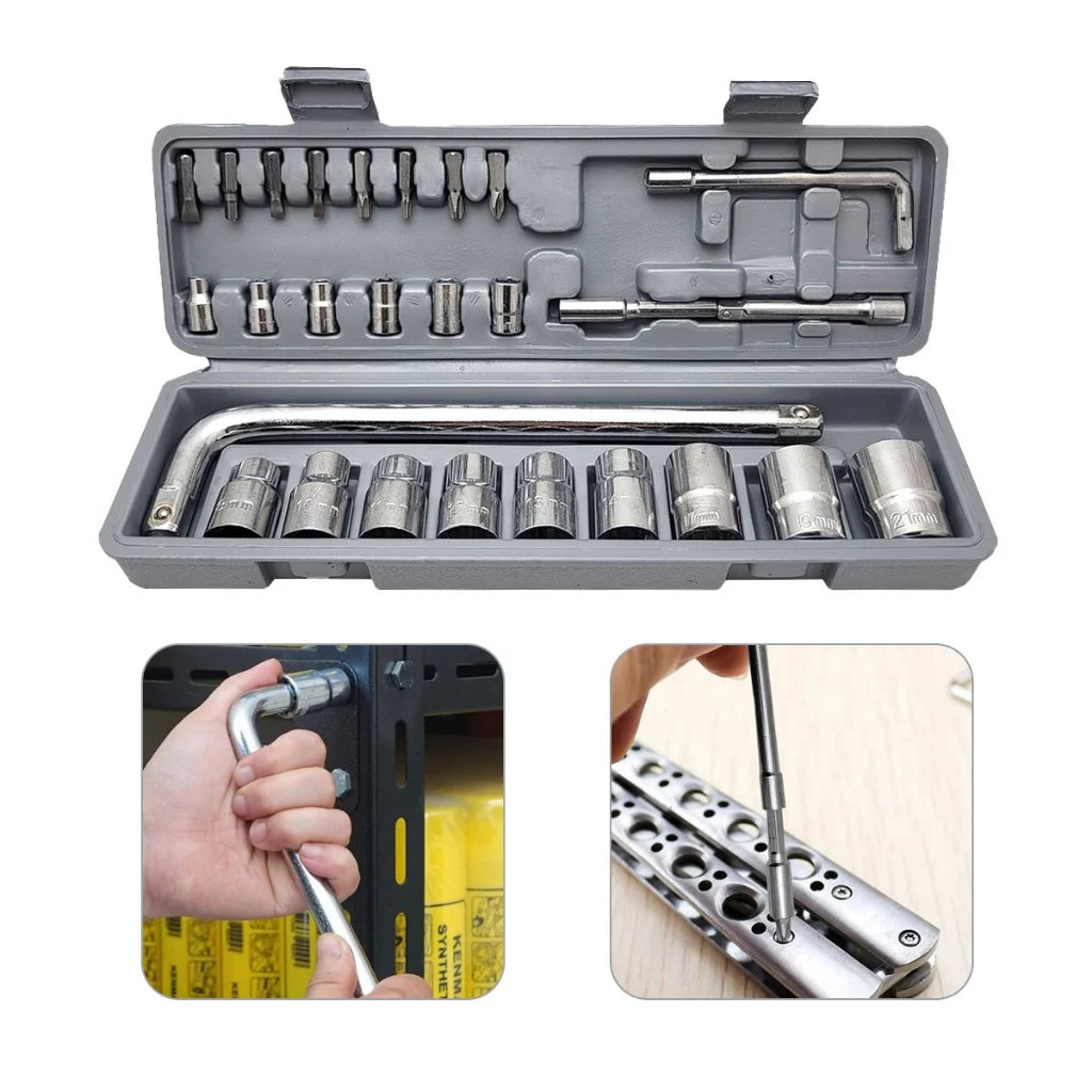 Kit 27 Conjunto De Ferramentas De Reparo De Automóveis Kits De Ferramentas Mecânicas Chaves De Boca Soquetes