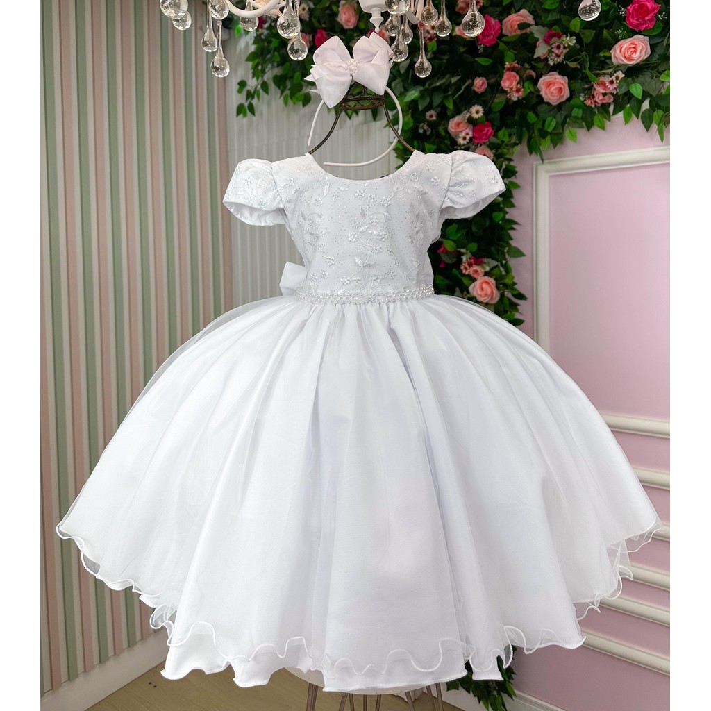 Vestido luxo infantil branco casamento daminha noivinha batizado florista baile dama de honra moda festa Thais