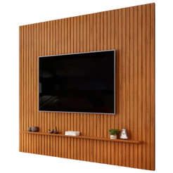 Painel Ripado Para TV 75 Pol Sala Quarto 275x240cm Lexa D05 Freijó - Lyam Decor
