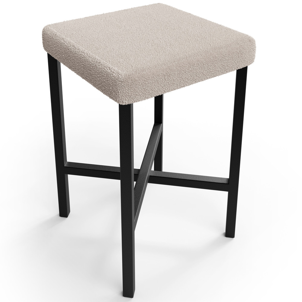 Banqueta Baixa Bar Cozinha Sala De Jantar Preto Stella L02 Bouclê Creme - Lyam Decor
