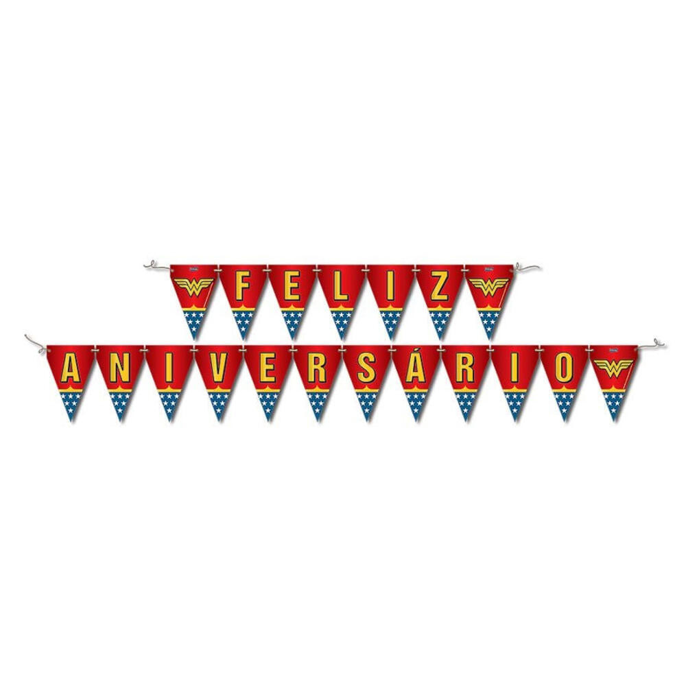 Faixa Feliz Aniversário - Mulher Maravilha - Festcolor