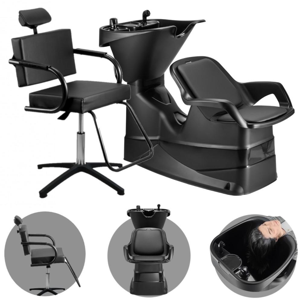 Kit Salão de Beleza Lavatório Champ Estofado Preto + Cadeira Titan Manual Preto - Dompel