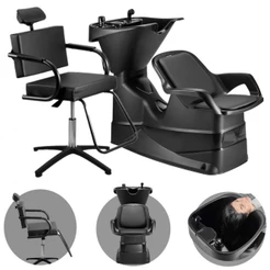 Kit Salão de Beleza Lavatório Champ Estofado Preto + Cadeira Titan Manual Preto - Dompel