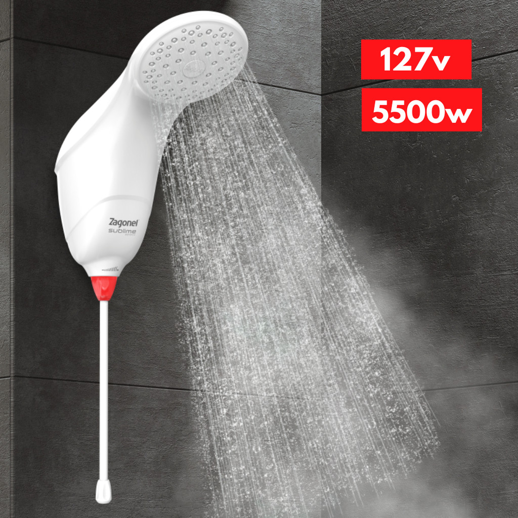Chuveiro Ducha Eletrônica Sublime Branco Zagonel 127V/220V 5500W / 7500W Ajustável Parede Banheiro