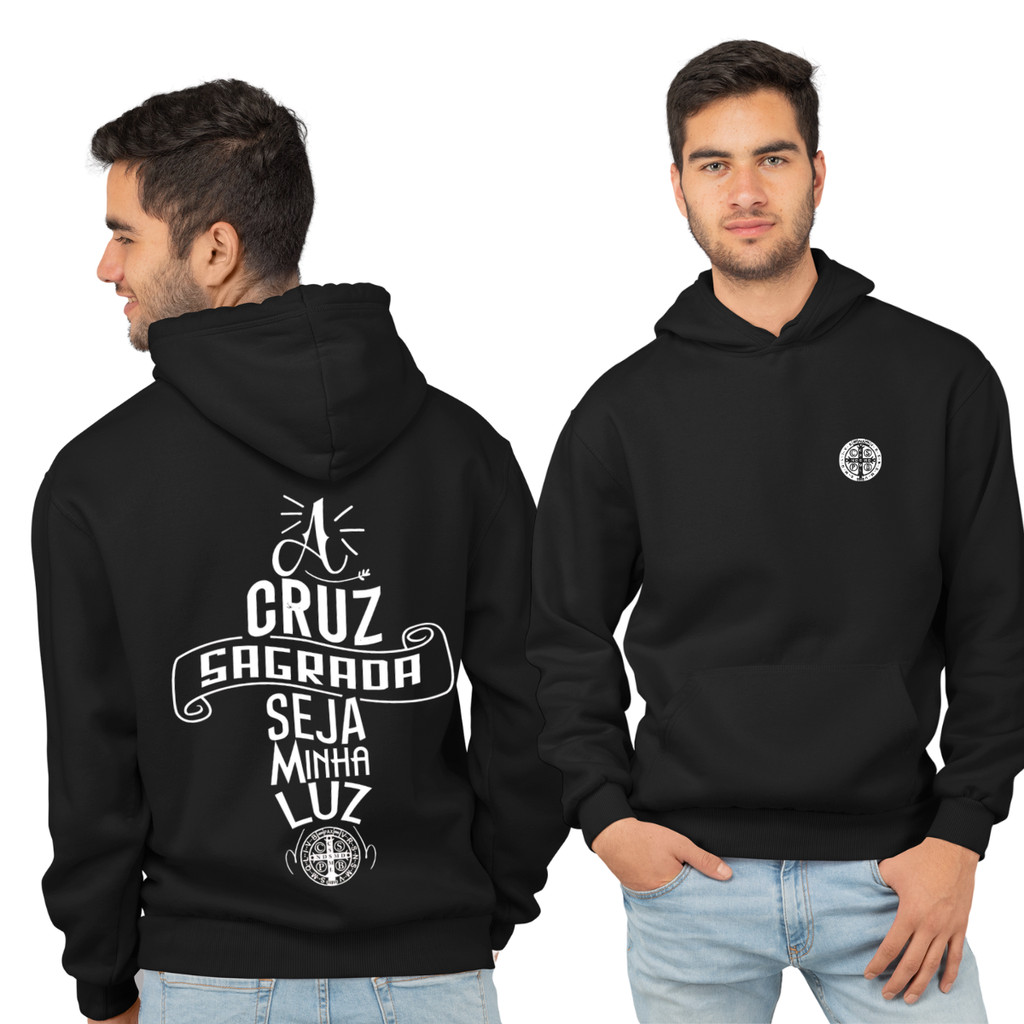 Moletom Oração De São Bento Medalha Religião Católica Com Capuz Inverno Flanelado em Oferta na Shopee
