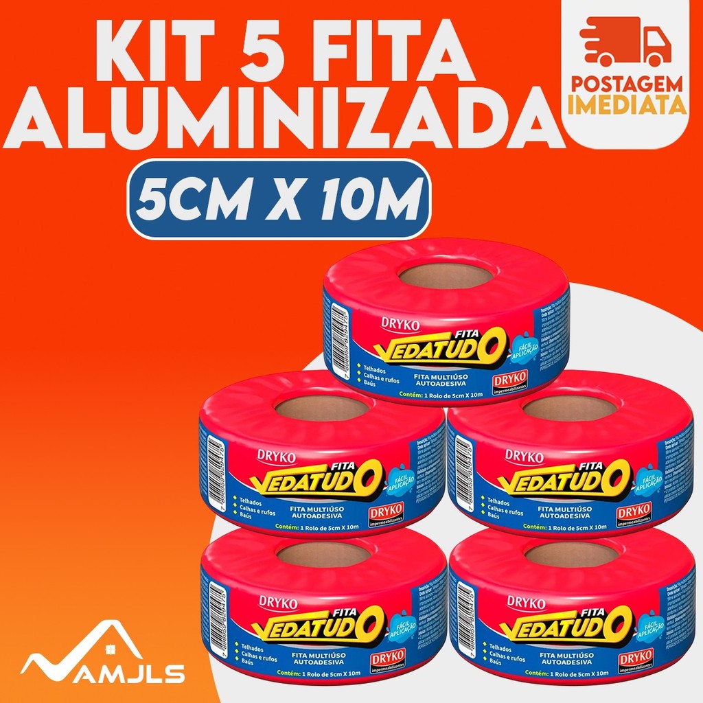 Kit 5 Fita Aluminizada de Manta Asfaltica Tapa goteira 5cm x 10m