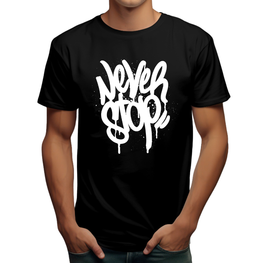 Camiseta Masculina Never Stop Camisa de Estilo Streetwear
