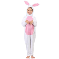Fantasia De Páscoa Coelho Branco E Rosa Infantil Com Capuz
