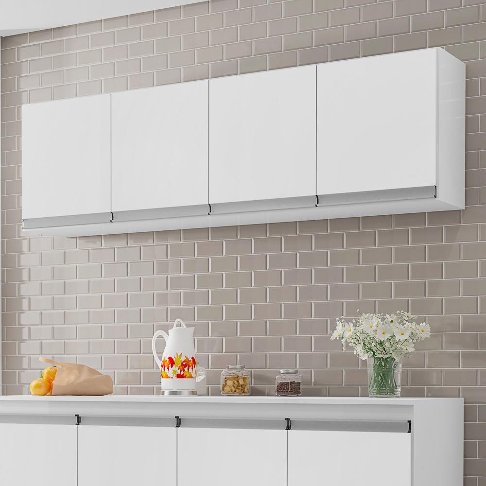 Armário Aéreo 150cm 4 Portas Andréia Branco - AJL Móveis