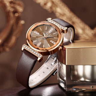 Sunlifex Relógio Feminino Dourado em Couro Mulher Luxo Rhinestone Relógios De Quartzo De Aço