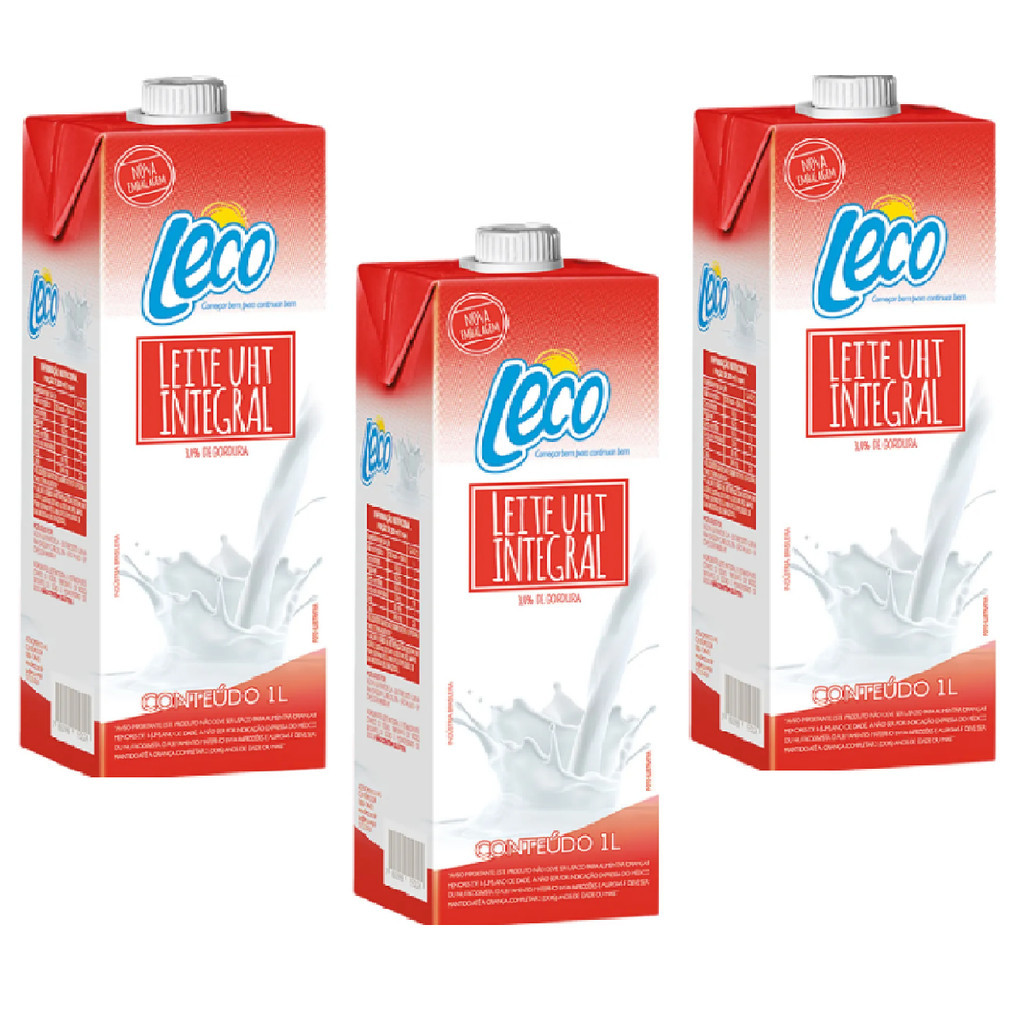 KIT 3 LEITE UHT LECO INTEGRAL 1-LITRO TP.