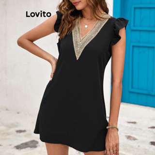 Lovito Vestido Elegante Com Babados De Renda Lisa Para Mulheres LNL43210