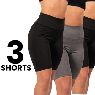 KIT 3 Shortinho Preto Longo Bermuda Legging Feminino Suplex Mulher Cintura Alta Academia Ciclista em Oferta na Shopee