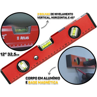 Nível Metálico Com Base Magnética Profissional Três Bolhas Nivelamento Horizontal E Vertical 12 Polegadas em Oferta na Shopee