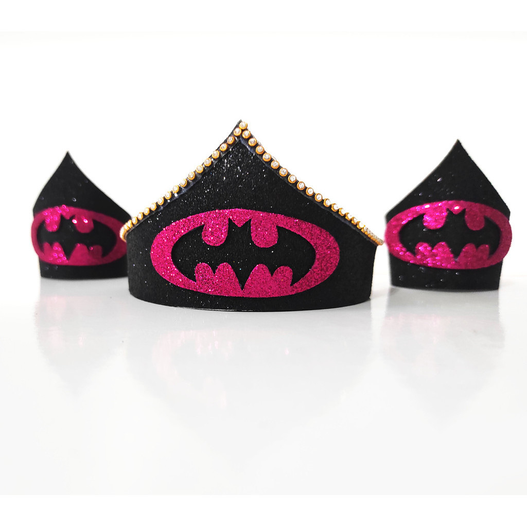 Tiara+Bracelete BatGirl Eva Gliter Fantasia Infantil Adulto