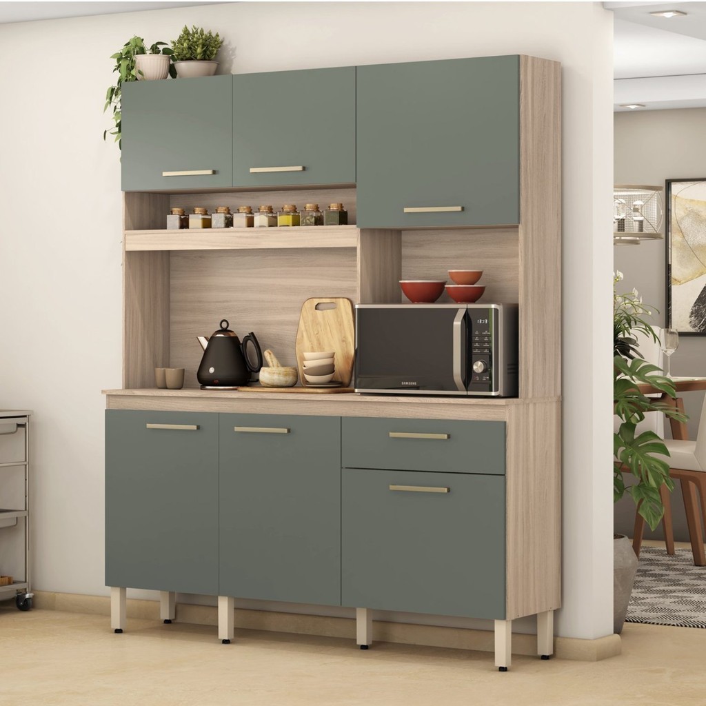 Cozinha Compacta 6 Portas 1 Gaveta Alamo  Avena/Menta em Oferta na Shopee