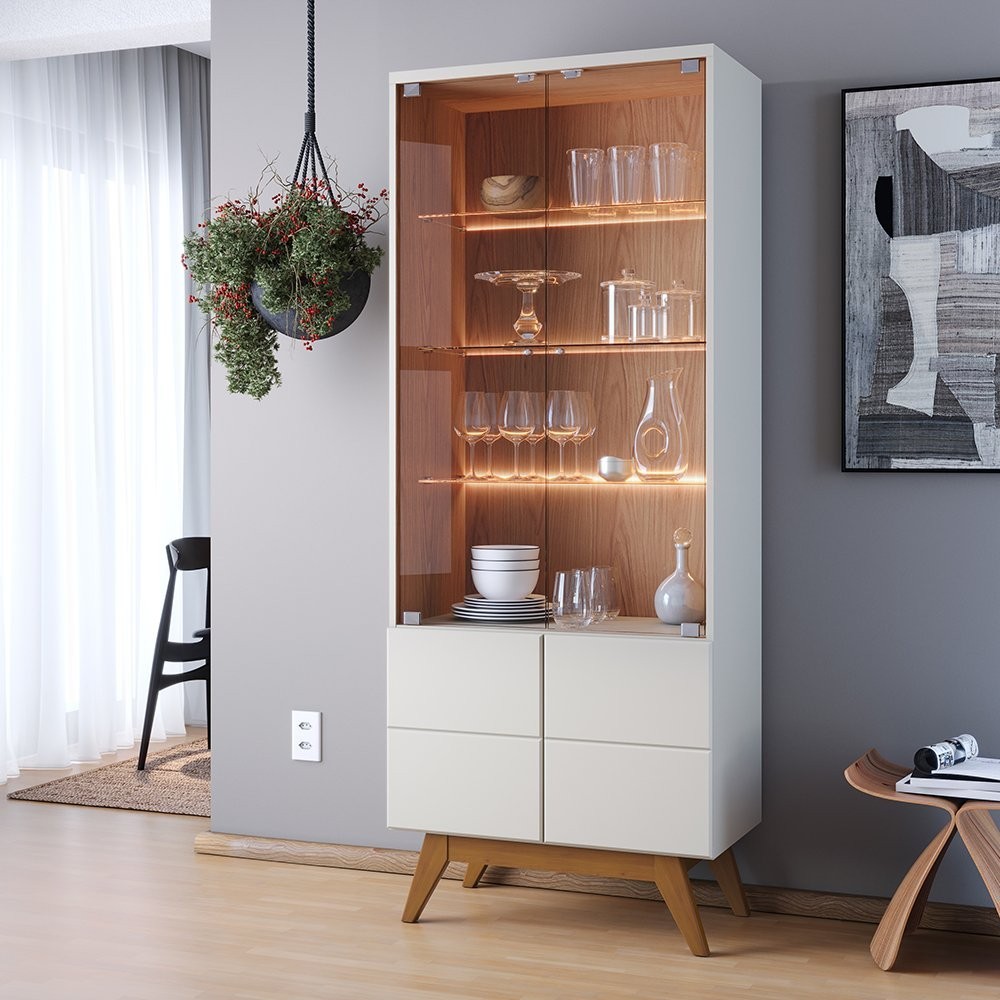 Cristaleira 2 Portas de Vidro Noronha com Led em Oferta na Shopee