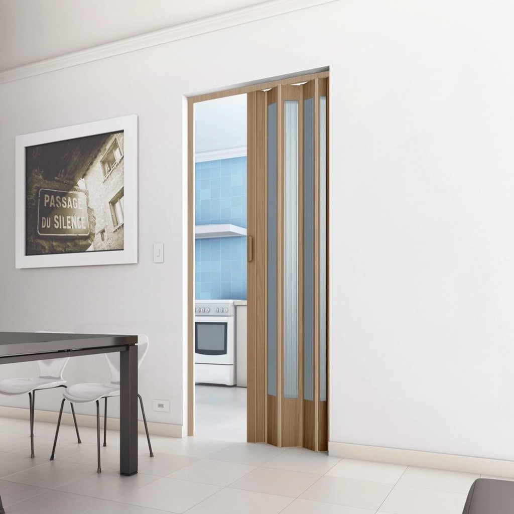 Porta Sanfonada de PVC Translucida 210cm x 60cm Plastporta BCF Castanho com Translucido