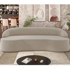 Sofá 3 Lugares Curvo Sala de Estar Living Lótus D02 Veludo Champagne 210 cm C-68 - Lyam