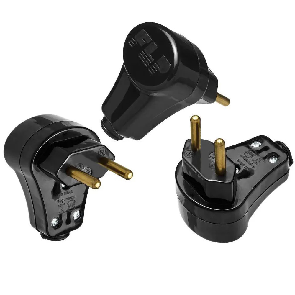 Kit 20 Plugue  2p 10A Pino Macho Prensa Cabo 90º Nbr Preto 127v e 250v em Oferta na Shopee
