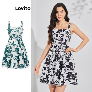 Lovito Vestido com Barra Franzida e Amarração Boho Floral para Mulheres LBL08145(Multicolorido)