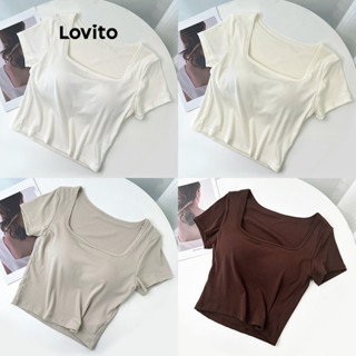 Lovito Casual Camiseta Feminina Lisa Básica LNE24089 (Multicolorido)