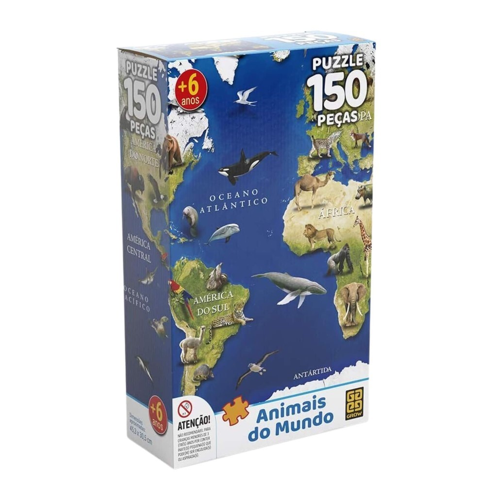 Brinquedo Infantil Quebra-Cabeça Puzzle Animais do Mundo 150 Peças Grow - 03108 em Oferta na Shopee