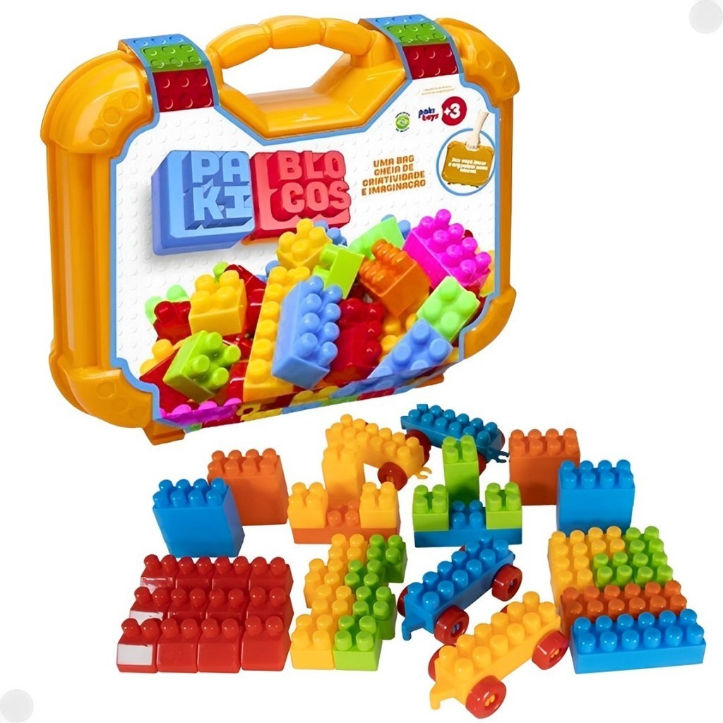 Kit Maleta Blocos De Montar 72 Peças Educativo E Didático 01258 - Pakiplast em Oferta na Shopee