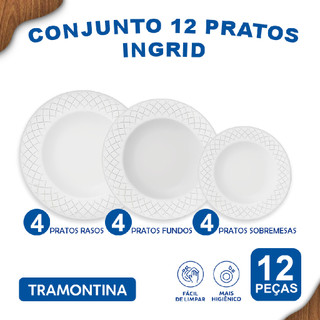 Aparelho De Jantar Jogo de Pratos Raso Sobremesa Fundo Tramontina Ingrid Porcelana Decorada 12 Peças em Oferta na Shopee