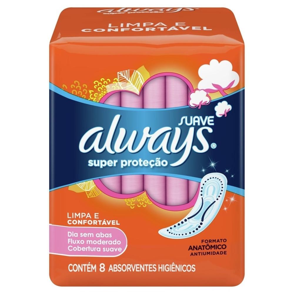 Absorvente Always Super Protecao Suave sem Abas 8 Unidades