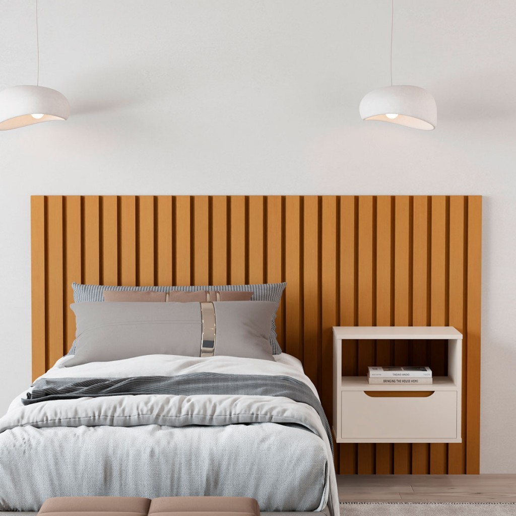 Cabeceira Solteiro Maracá com Mesa de Cabeceira Nature/Perola - Jb Bechara em Oferta na Shopee