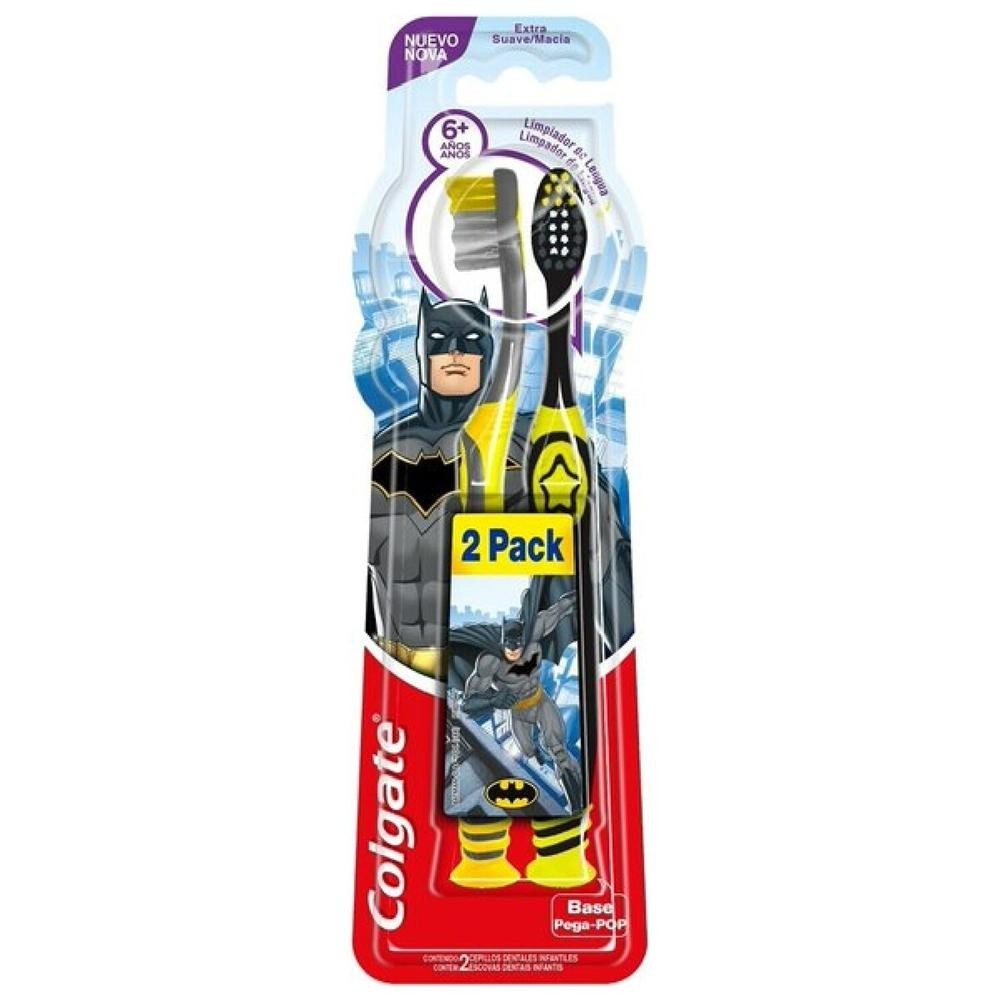Escova Dental Colgate Infantil Batman & Mulher maravilha 6+ Extra Macia 2 Unidades em Oferta na Shopee