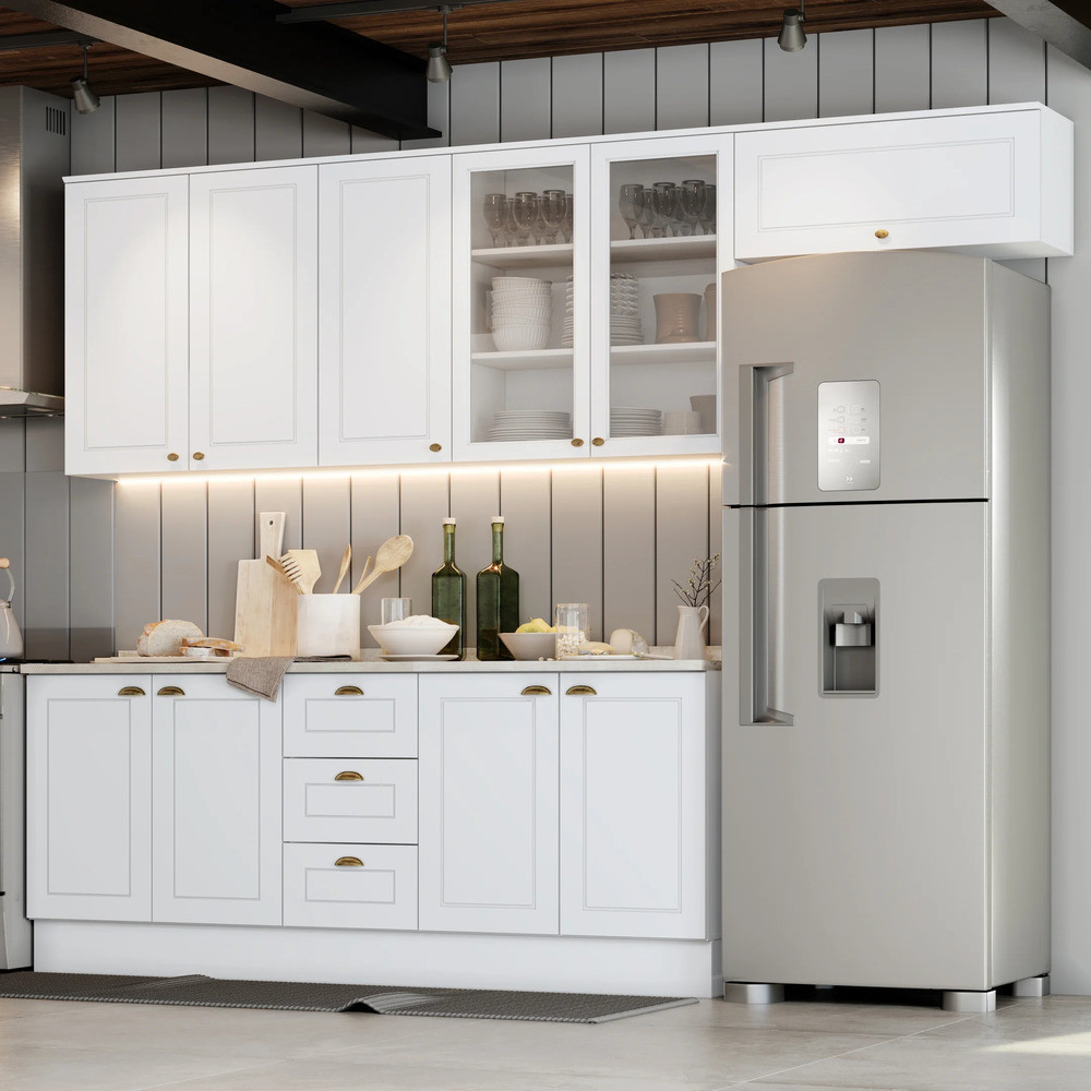 Cozinha Compacta 05 Peças com Aéreo de Vidro Americana Henn