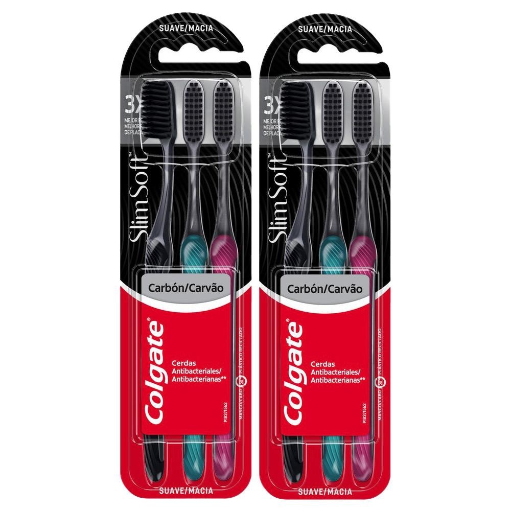 Kit 6 Escovas Dental Colgate Slim Soft Black em Oferta na Shopee