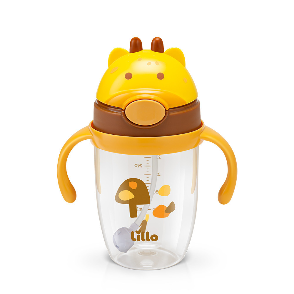 Copo Infantil Tritan com Alça e Canudo Girafa 300ml - Lillo - Mom & Baby