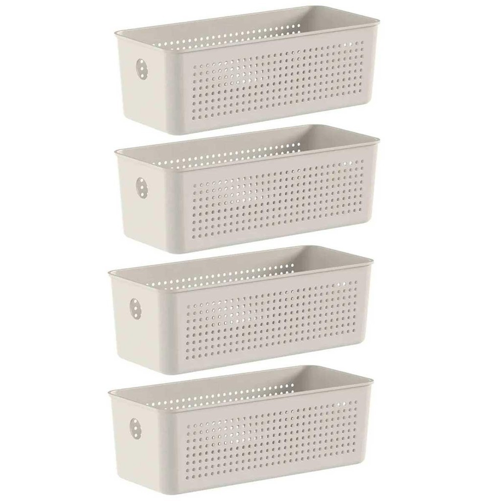 4x Cesto Caixa 3L Organizador OU Flow Bege 9cm x 12cm x 27cm