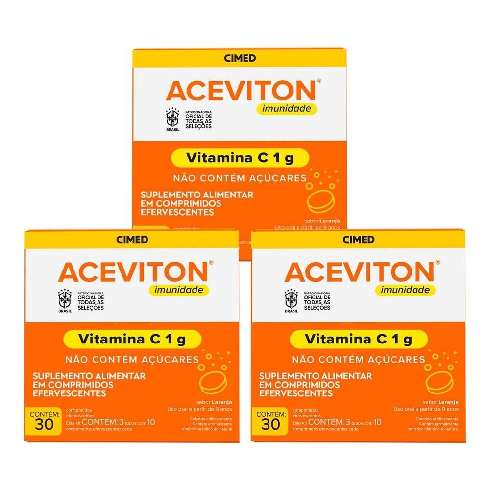 Kit 3 unidades Aceviton Vitamina C 1g 30 Comprimidos em Oferta na Shopee