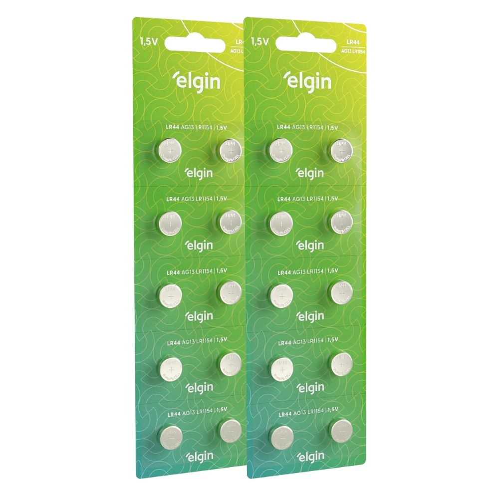 20 Baterias Pilhas Alcalina Lr44 1,5v Blister Cartela Elgin em Oferta na Shopee