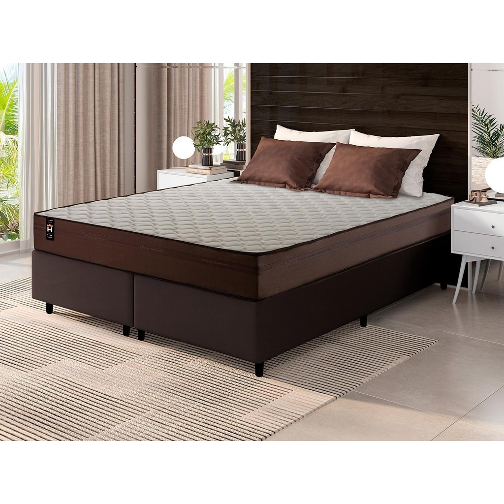 Conjunto Cama Box Espuma Atlanta Marrom Queen 158x198x62 em Oferta na Shopee