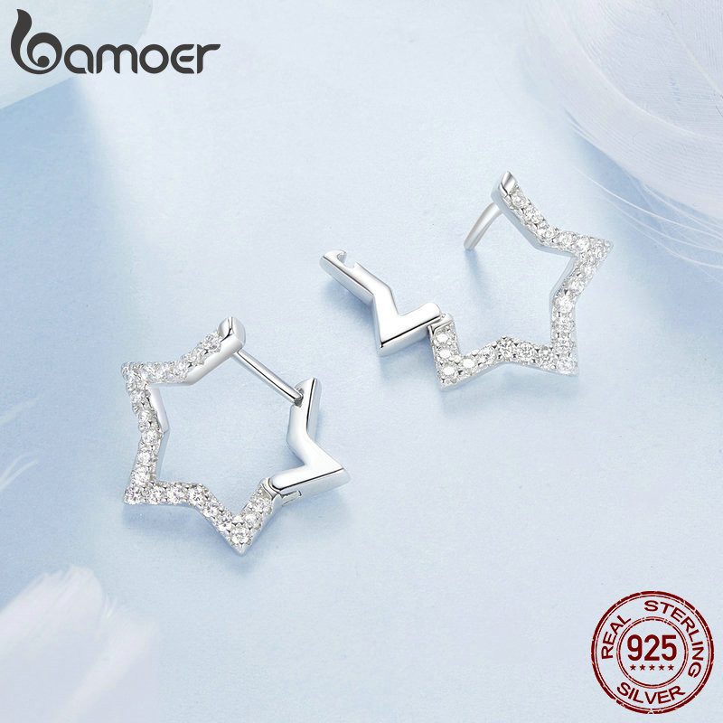 Detalhes do Bamoer 925 Sterling Sliver Post Brincos Estrela Zircônia Jóias Presentes Para Mulheres
