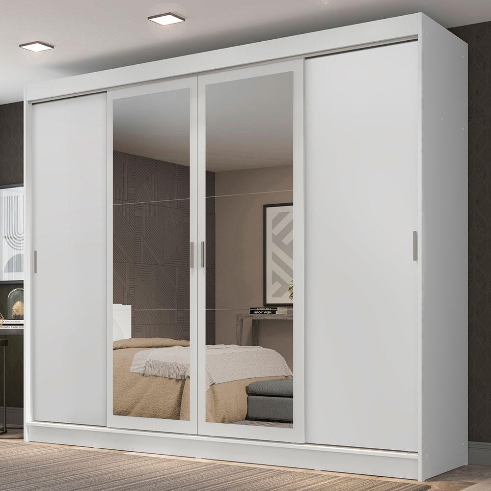 Guarda-Roupa Casal Madesa Austin 4 Portas de Correr com Espelhos 3 Gavetas - Home & Living