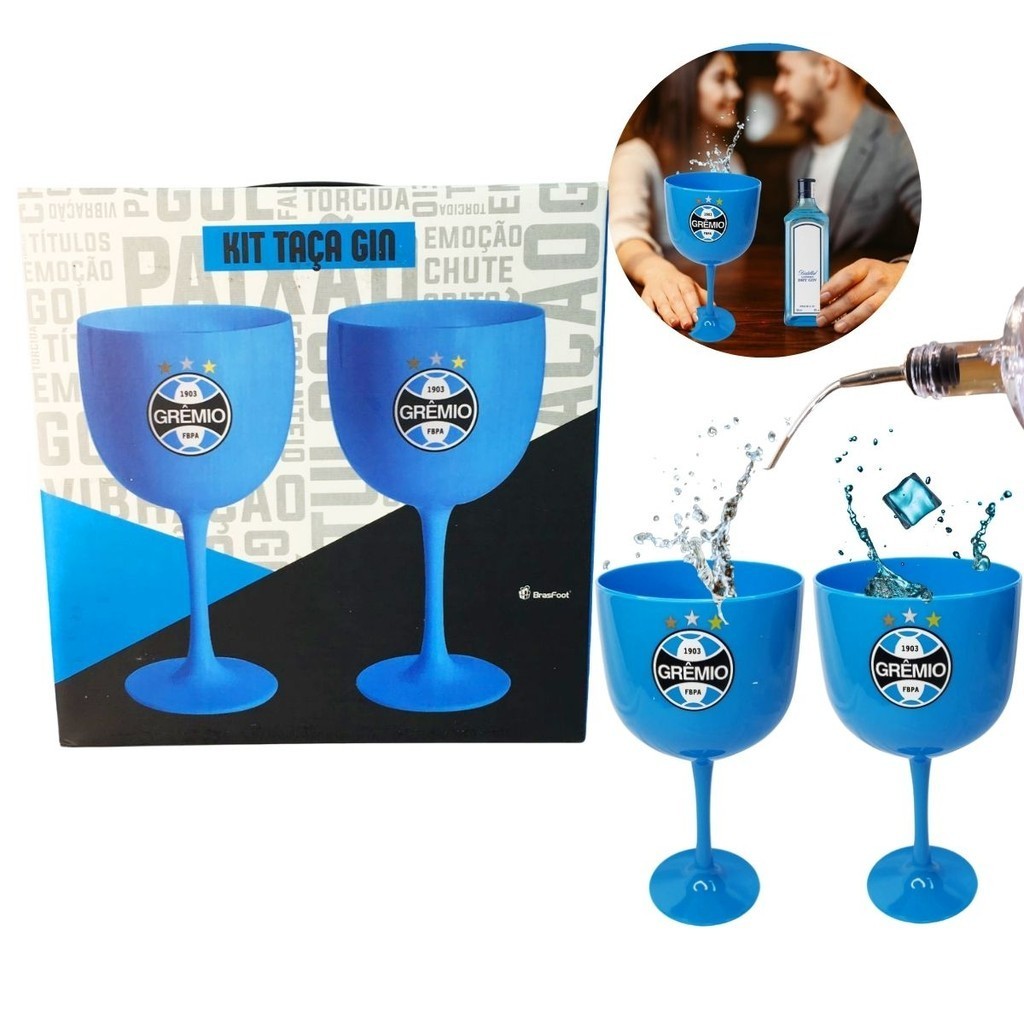 Kit 2 Taças Oficial Grêmio Gin Drinks Eventos Bebidas 580ml Festa Time Azul Presente
