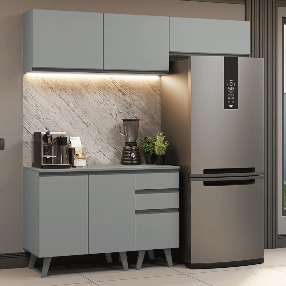 Armário de Cozinha Compacta 200cm Cinza Nice Madesa XA06 em Oferta na Shopee