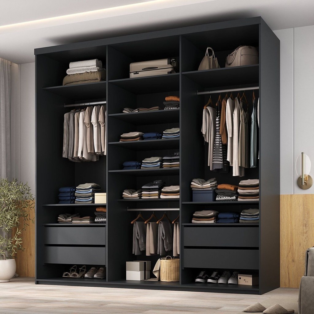 Closet Casal 100% Mdf 208cm 4 Gavetas Moutier Preto em Oferta na Shopee