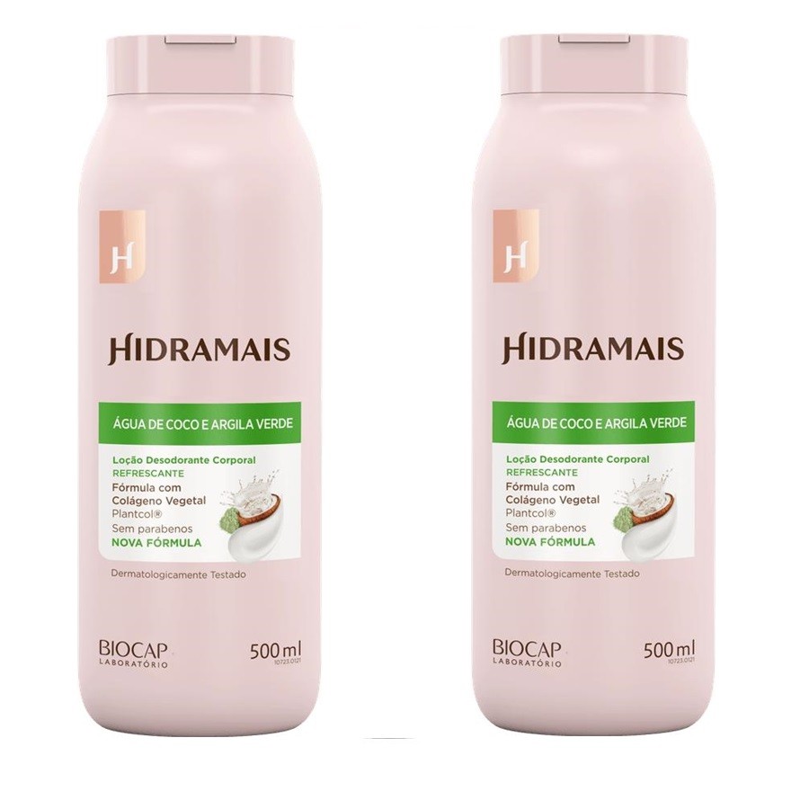 kit 2 Creme Loção Corporal Hidramais Agua de coco e Argila verde 500ml