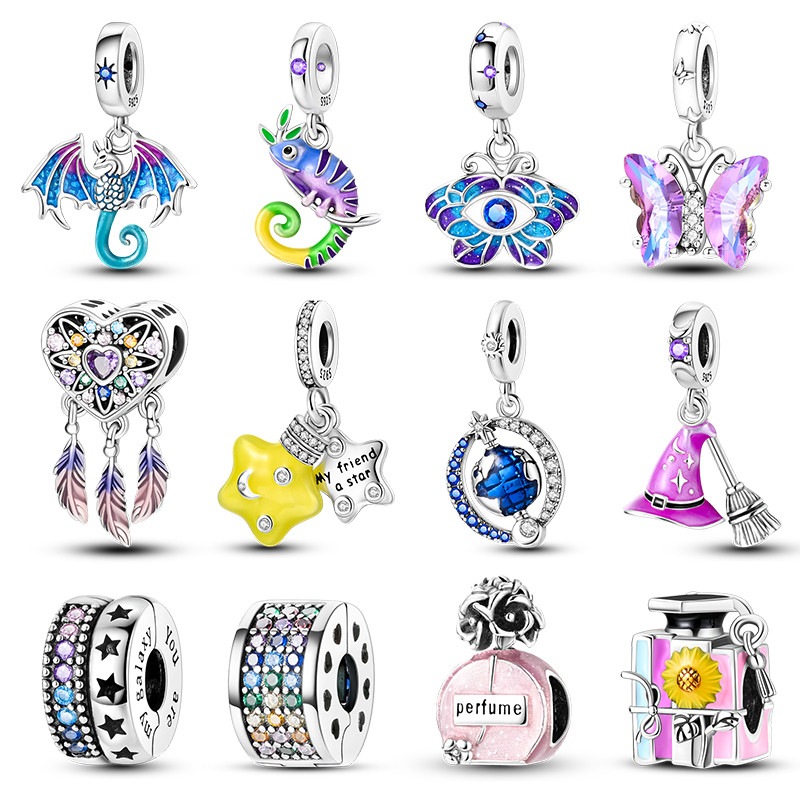 S925 prata Original charme jóias voando dragão borboleta mistério Dix pingente adequado para pulseira Original jóias DIY
