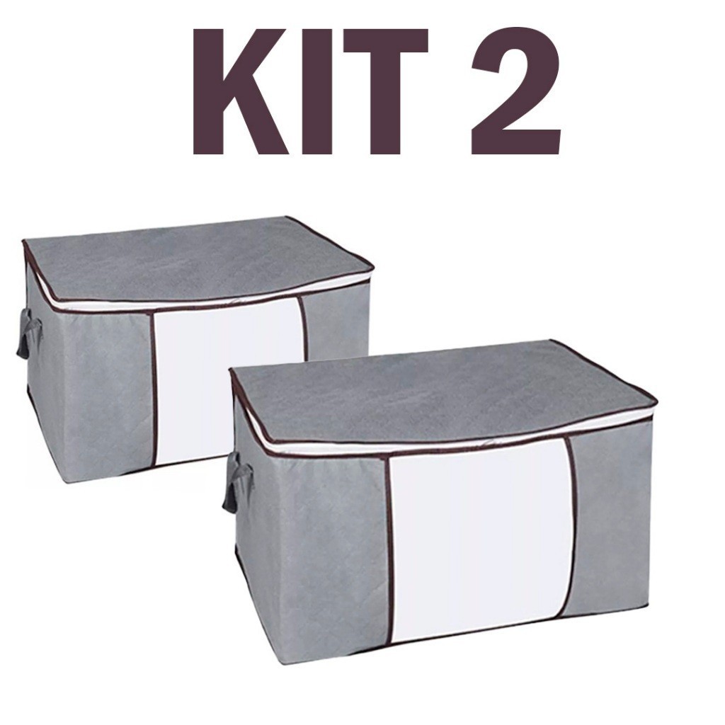 KIT 2 Caixa Saco Organizador Cobertor Casaco Guarda Roupa Ecológico Anti-Poeira Umidade Insetos Multiuso
